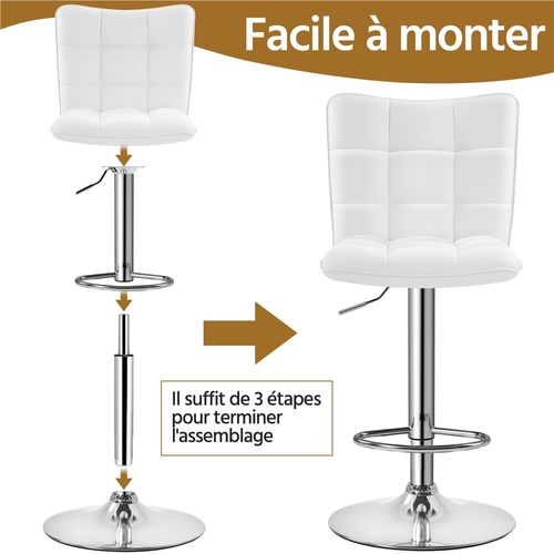 Lot De 2 Chaises De Bar Modernes Tabourets De Bar En Similicuir Réglables En Hauteur, Blanc