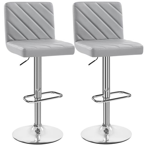 Lot De 2 Chaises De Bar Design Rayures En Similicuir Avec Dossier Et Sièges Pivotants, Gris Clair