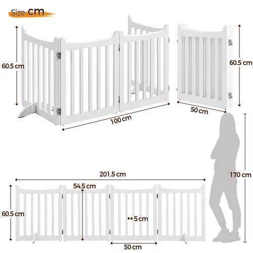 Barrière De Sécurité Pliable En 4 Panneaux Barrière Chien En Bois Avec Pieds De Support, Blanc