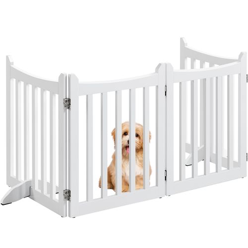 Barrière De Sécurité Pliable En 4 Panneaux Barrière Chien En Bois Avec Pieds De Support, Blanc