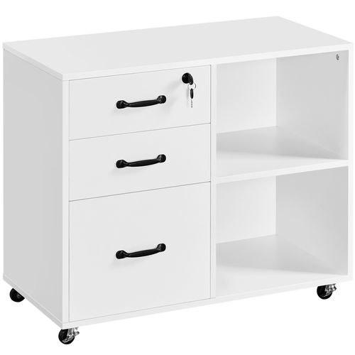 Caisson De Bureau Style Industriel Avec 3 Tiroirs Et 2 Compartiments Ouverts Caisson, Blanc