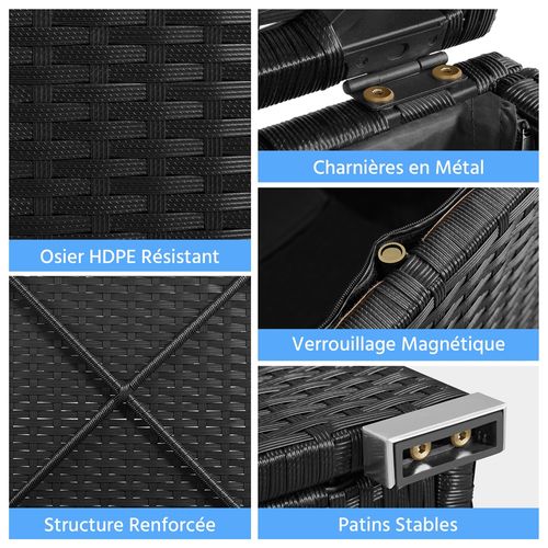 Lot De 2 Ottomanes De Jardin En Rotin, Tabouret Repose-pieds Avec Coussin, Noir/gris