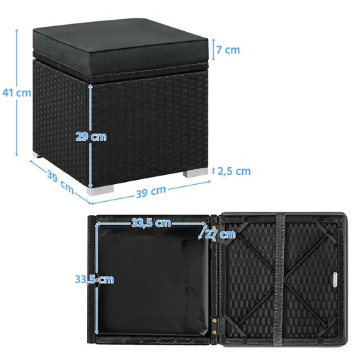 Lot De 2 Ottomanes De Jardin En Rotin, Tabouret Repose-pieds Avec Coussin, Noir/gris