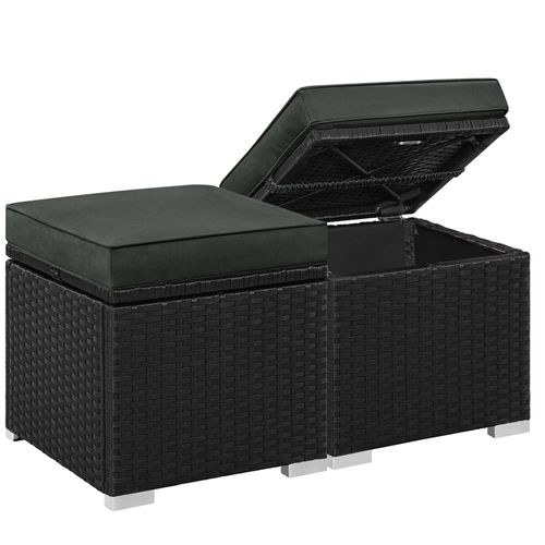 Lot De 2 Ottomanes De Jardin En Rotin, Tabouret Repose-pieds Avec Coussin, Noir/gris