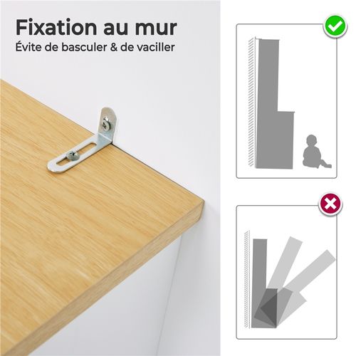 Buffet De Cuisine En Mdf Avec Portes En Verre Et Rangement Étagère Réglable, Blanc