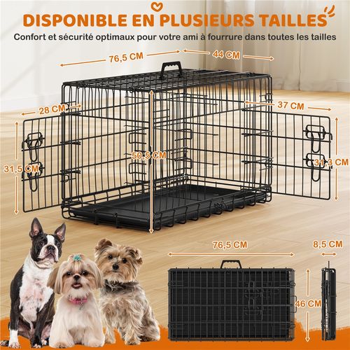 Cage Pour Chien Pliable En Fils Métalliques 76,5 Cm L × 44 Cm L × 50,5 Cm H, Noir