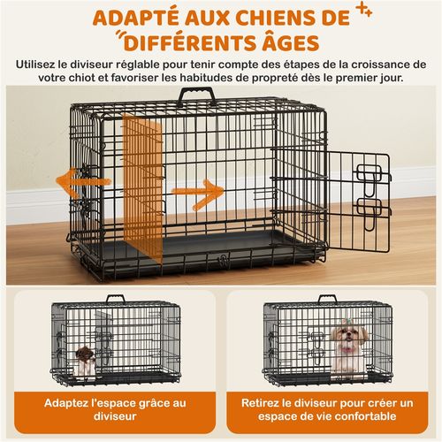Cage Pour Chien Pliable En Fils Métalliques 76,5 Cm L × 44 Cm L × 50,5 Cm H, Noir