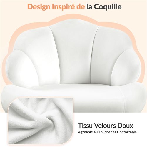 Chaise De Bureau Design,fauteuil Coquillage En Velours Avec Dossier Inclinable Et Roulettes, Blanc