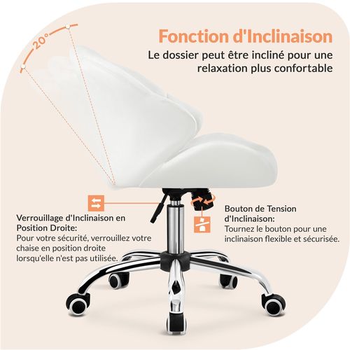 Chaise De Bureau Design,fauteuil Coquillage En Velours Avec Dossier Inclinable Et Roulettes, Blanc