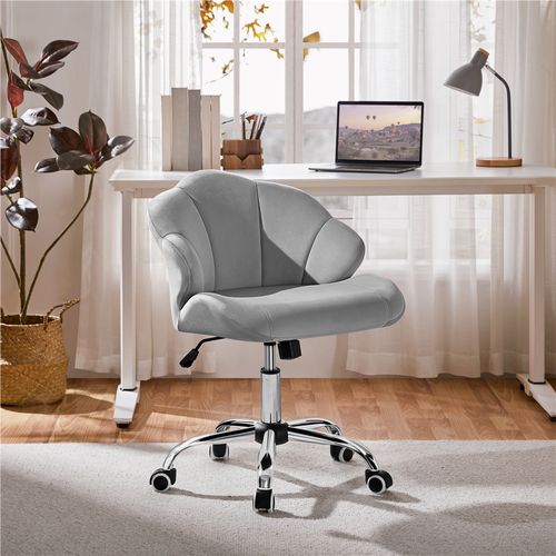 Chaise De Bureau Design Coquillage En Velours Avec Dossier Inclinable Et Roulettes, Gris Clair