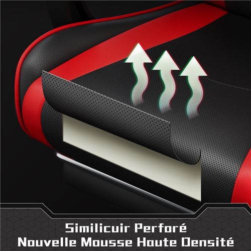 Chaise Gaming Réglable En Hauteur Avec Repose-pieds Télescopique Et Appui-tête, Noir/rouge