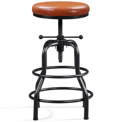 Tabouret De Bar Industriel En Similicuir Réglable En Hauteur Avec Deux Repose-pieds, Marron Clair