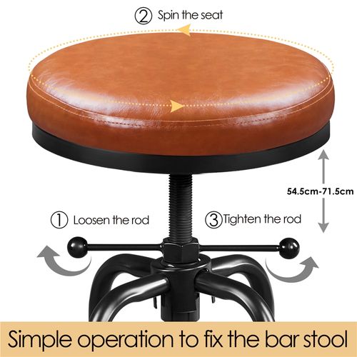 Tabouret De Bar Industriel En Similicuir Réglable En Hauteur Avec Deux Repose-pieds, Marron Clair