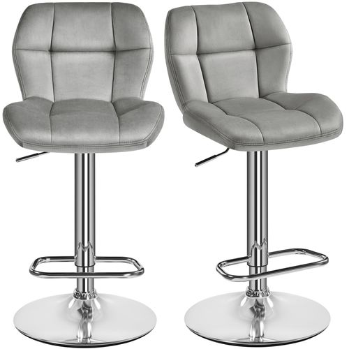 Lot De 2 Chaises De Bar Modernes En Velours Réglables En Hauteur Design Capitonné, Gris Clair