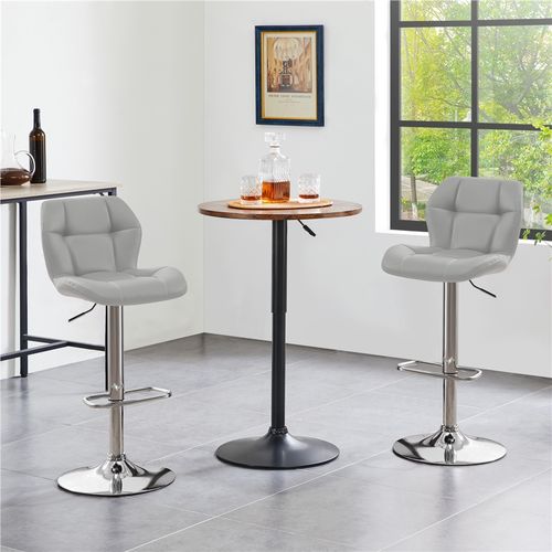 Lot De 2 Tabourets Chaises De Bar Modernes En Similicuir Assise Réglable En Hauteur, Gris Clair