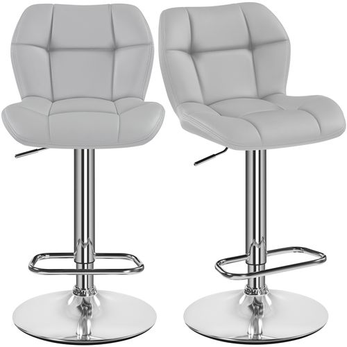 Lot De 2 Tabourets Chaises De Bar Modernes En Similicuir Assise Réglable En Hauteur, Gris Clair