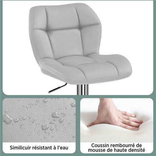Lot De 2 Tabourets Chaises De Bar Modernes En Similicuir Assise Réglable En Hauteur, Gris Clair