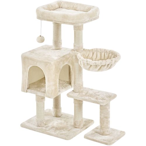 Arbre à Chat Multiniveau Avec Poteaux En Sisal Niche Perchoir Panier Boule à Clochette, Beige