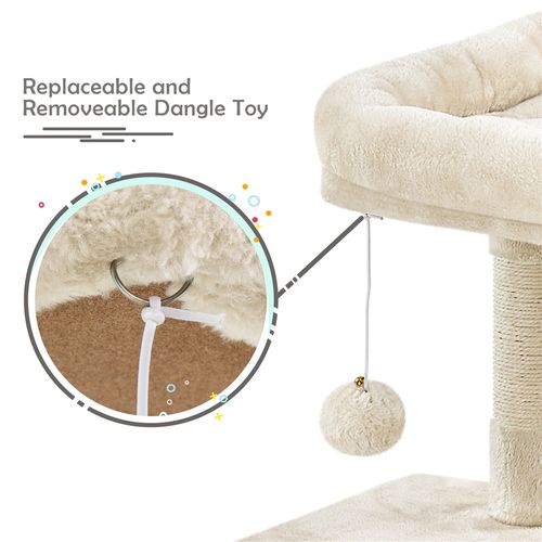 Arbre à Chat Multiniveau Avec Poteaux En Sisal Niche Perchoir Panier Boule à Clochette, Beige