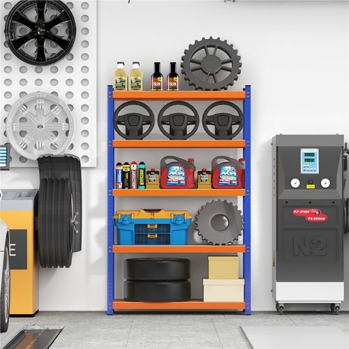 Étagère De Rangement à 5 Niveaux Étagère De Garage Réglable Rayonnage Métallique, Orange/bleu