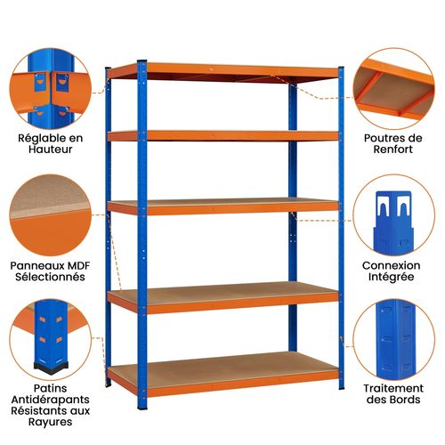 Étagère Garage Réglable Étagère De Rangement 5 Niveaux Charge Lourde, Orange/bleu