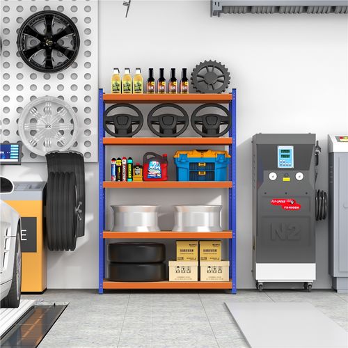 Étagère Garage Réglable Étagère De Rangement 5 Niveaux Charge Lourde, Orange/bleu