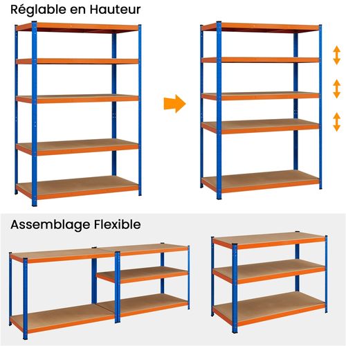 Étagère Garage Réglable Étagère De Rangement 5 Niveaux Charge Lourde, Orange/bleu