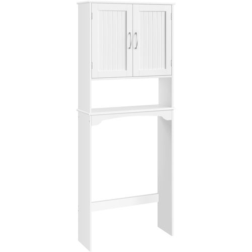 Meuble Dessus Wc Avec Portes, Tablette Réglable En Hauteur Et Compartiment Ouvert, Blanc