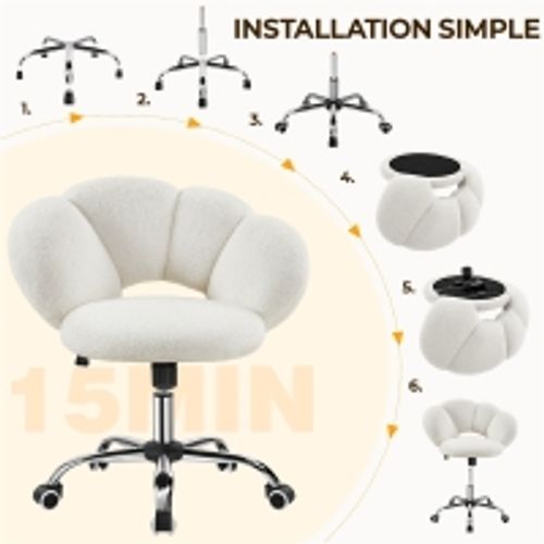 Chaise De Bureau En Tissu Bouclette Avec Dossier Rebondi Et Assise Réglable En Hauteur, Blanc