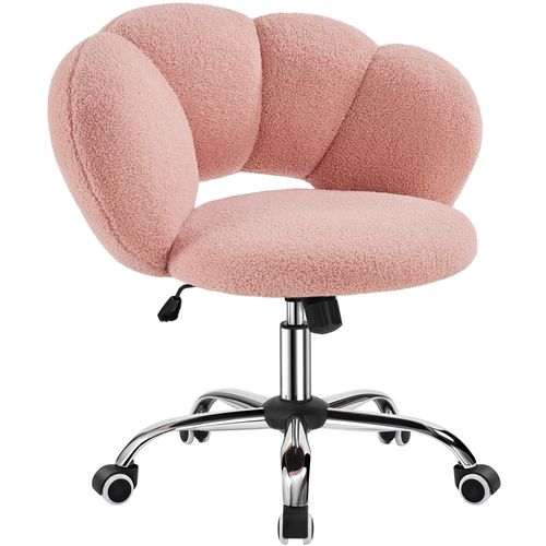 Chaise De Bureau En Tissu Bouclette Avec Dossier Rebondi Et Assise Réglable En Hauteur, Rose