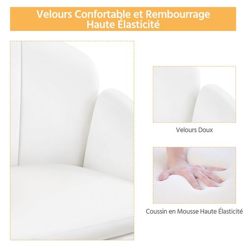 Chaise Bureau En Velours Réglable En Hauteur Avec Roulettes Et Dossier Arrondi Inclinable, Neige