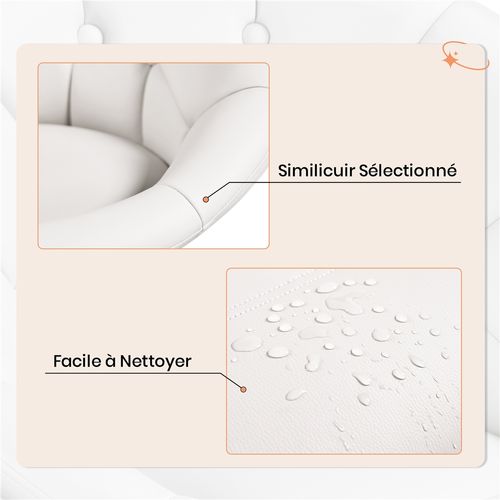 Chaise De Bureau En Similicuir Réglable En Hauteur Avec Roulettes Et Dossier Arrondi, Blanc