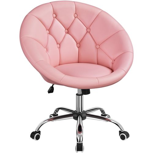 Chaise De Bureau En Similicuir Réglable En Hauteur Avec Roulettes Et Dossier Arrondi, Rose