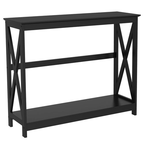 Table Console Rectangulaire En Bois Avec 2 Étagères De Rangement, Noir