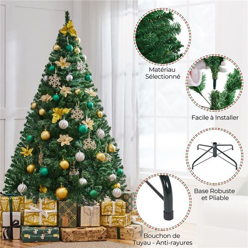 Sapin De Noël Artificiel 183 Cm Pour Décoration Avec Support En Métal Et 598 Branches, Vert