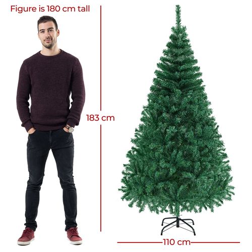 Sapin De Noël Artificiel 183 Cm Pour Décoration Avec Support En Métal Et 598 Branches, Vert