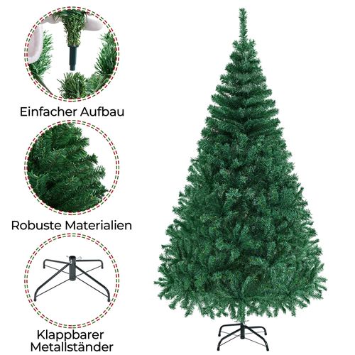 Sapin De Noël Artificiel 183 Cm Pour Décoration Avec Support En Métal Et 598 Branches, Vert