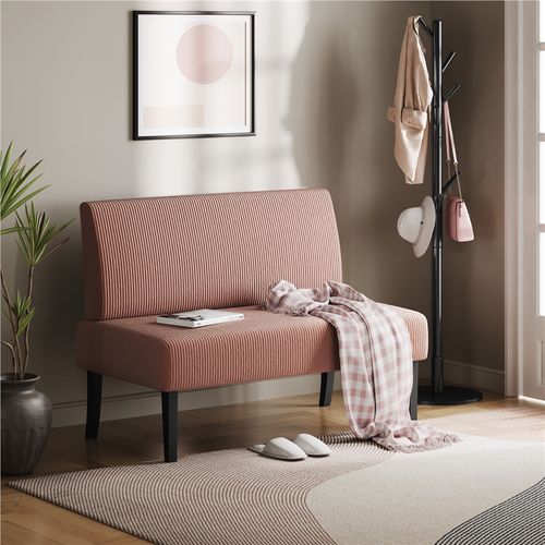 Canapé Droit En Velours Côtelé Canapé 2 Places Avec Dossier Sans Accoudoirs, Rose