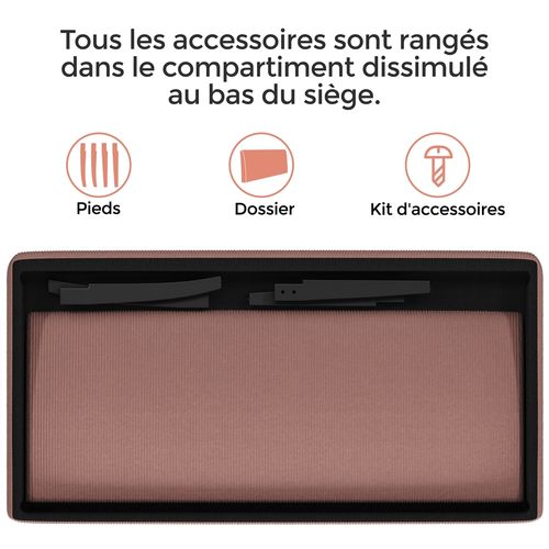 Canapé Droit En Velours Côtelé Canapé 2 Places Avec Dossier Sans Accoudoirs, Rose