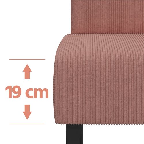 Canapé Droit En Velours Côtelé Canapé 2 Places Avec Dossier Sans Accoudoirs, Rose