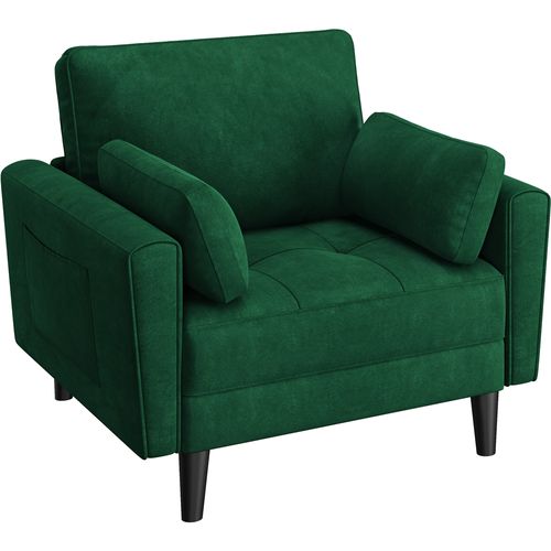 Fauteuil De Salon En Tissu Effet Lin Avec 2 Coussins Et Poches De Rangement, Vert