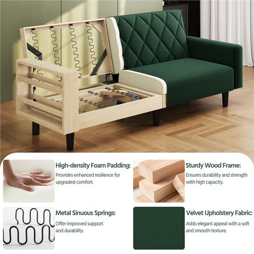 Canapé Droit Convertible En Tissu Canapé 2 Places Avec Dossier Inclinable Et Accoudoirs Vert