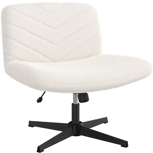 Chaise De Bureau Pivotante En Tissu Bouclette Chaise Sans Accoudoirs à Pied Croisé, Ivoire