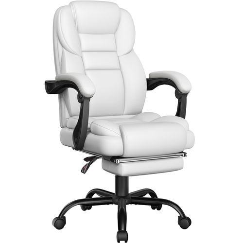 Chaise De Bureau En Similicuir Avec Haut Dossier Inclinable, Assise Réglable En Hauteur, Blanc