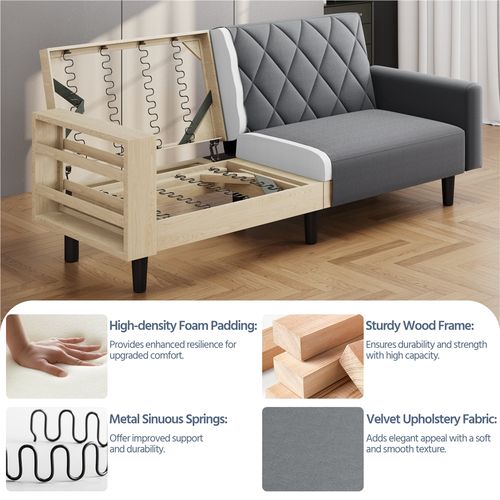 Canapé Droit Convertible En Tissu Canapé-lit Avec Dossier Inclinable Et Accoudoirs, Gris Foncé