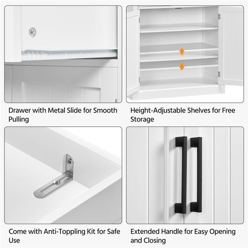 Armoire De Rangement En Bois Avec 6 Étagères Et 2 Tiroirs Meuble Haute De Rangement, Blanc