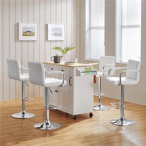 Lot De 2 Chaises De Bar En Similicuir Avec Sièges Rembourrés Réglables En Hauteur, Blanc