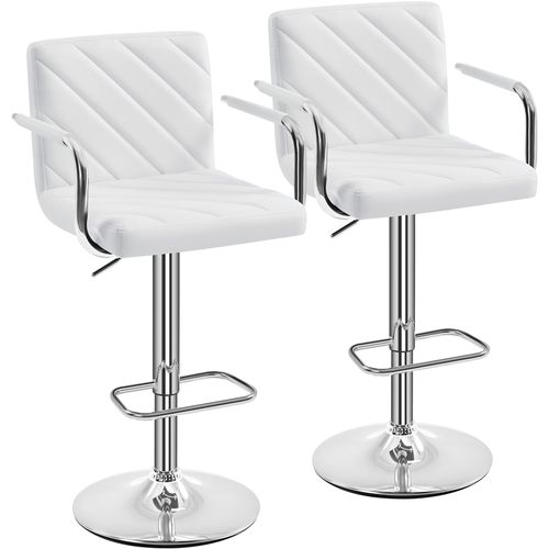 Lot De 2 Chaises De Bar En Similicuir Avec Sièges Rembourrés Réglables En Hauteur, Blanc