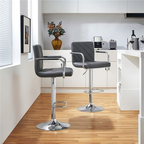 Lot De 2 Chaises De Bar En Similicuir Avec Sièges Rembourrés Réglables En Hauteur, Gris Foncé