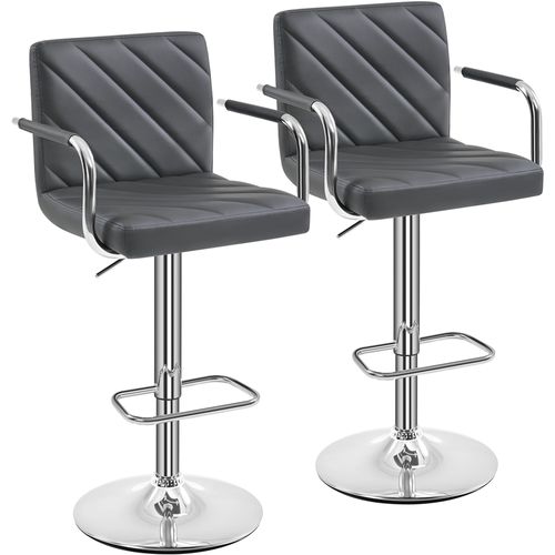 Lot De 2 Chaises De Bar En Similicuir Avec Sièges Rembourrés Réglables En Hauteur, Gris Foncé